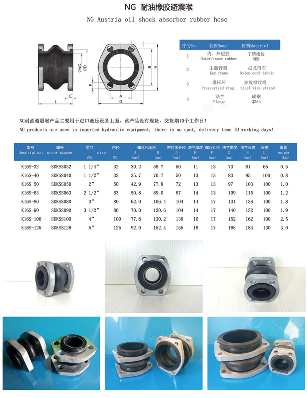 NG菱形法蘭橡膠接頭參數表